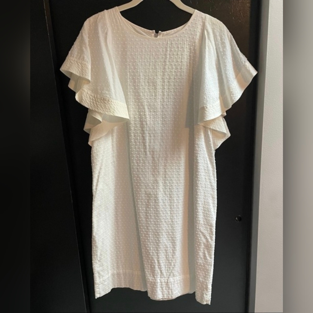 J. Crew White Swiss Dot Flounce Sleeve Mini Dress Size 4 - Picture 6 of 6